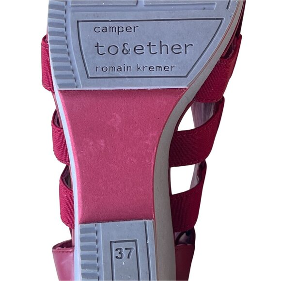 Camper Romain Kremer Women’s Red Leather Back Strap Together Wedge Sandals Szize - Picture 7 of 8